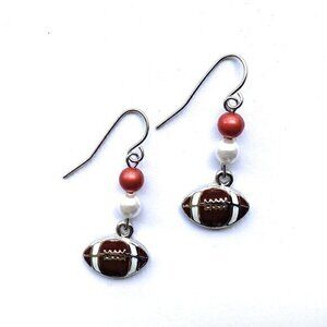 Football Earrings Red White Team Colors for Women Sports Jewelry Gifts Handmade